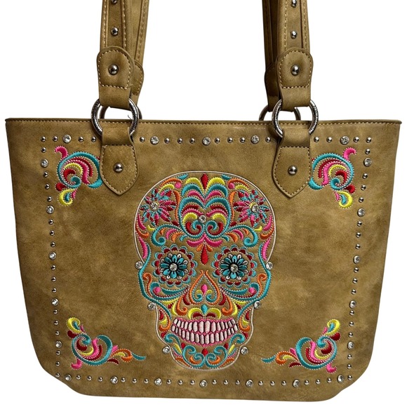 American Bling Sugar Skull Rhinestone‎ Studded Concealed Carry Purse - Picture 1 of 13